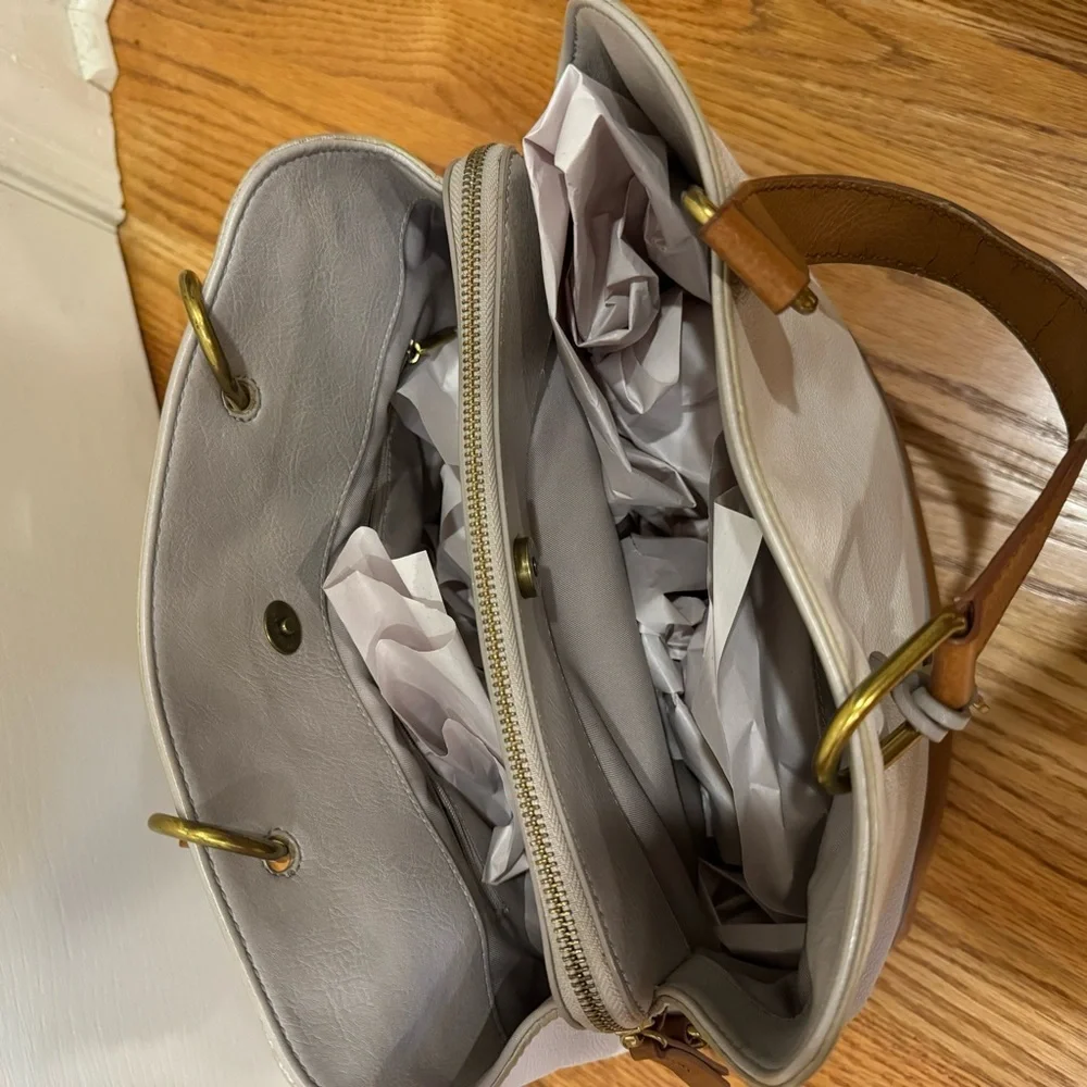 Fossil Lane Satchel Neutral Cream Brown Multi
